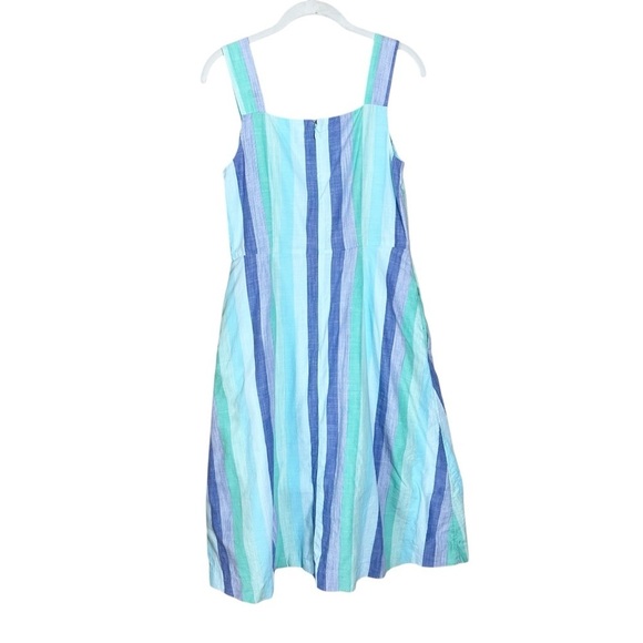 Talbots Size 4 Blue Green Stripe Fit & Flare Summer Tank Dress Pockets Easter - Picture 10 of 11